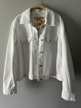 Michael Kors White Denim Trucker Jacket with Gold-Tone Buttons